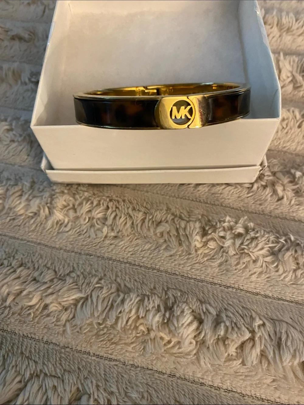 Michael Kors Tortoiseshell Enamel Bangle with Gold MK Emblem